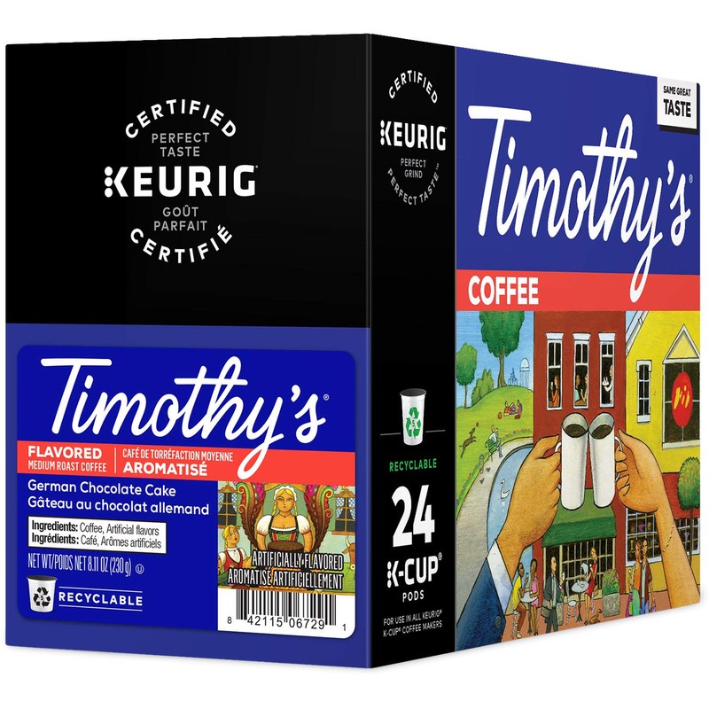 Timothy's German Chocolate Cake Coffee, Single-Serve Keurig K-Cup Pods, Flavored