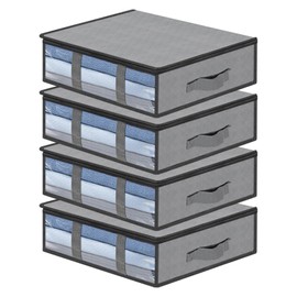 AiQInu Underbed Storage Box, Pack of 4 Underbed Storage Boxes with Viewing Window and 4 Handles, 60 x 45 x 15 cm, Foldable Underbed Storage Bag, Clothes Storage for Clothes, Blankets, Duvets