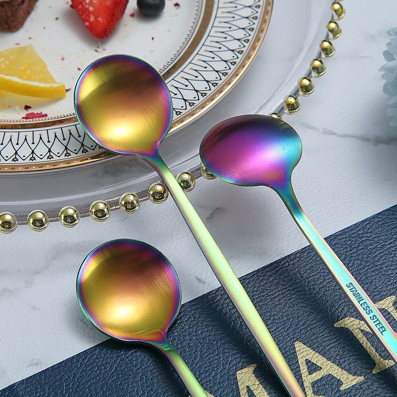 Matt Rainbow Dinner Spoons 6 Piece, 8.1'' Stainless Steel Tablespoons,