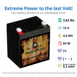 Pirate Battery 12V 4.5AH Maintenance-Free Battery for Alarm Systems, Scooters, Toys, Emergency Lights, and More - Spade (F2) Terminal