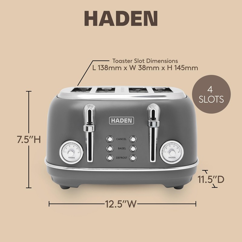 Haden Chelsea 4 Slice Wide Slot Toaster with Adjustable Browning