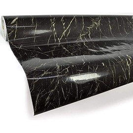 Black Marble Gloss Vinyl Architectural Wrap for Home Office Furniture Wallpaper Tile Sheet 6.5ft x 15.9 Inch Roll (6.5ft x 15.9 Inch 1 roll)