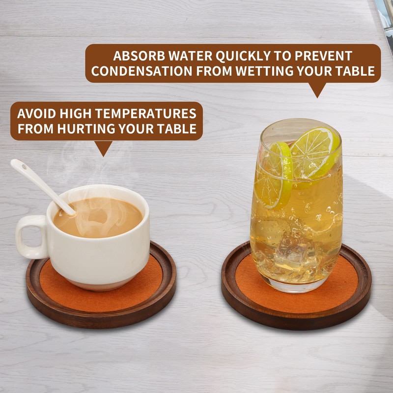 MinBoo Bamboo Coasters for Coffee Table Set of 6 Coasters