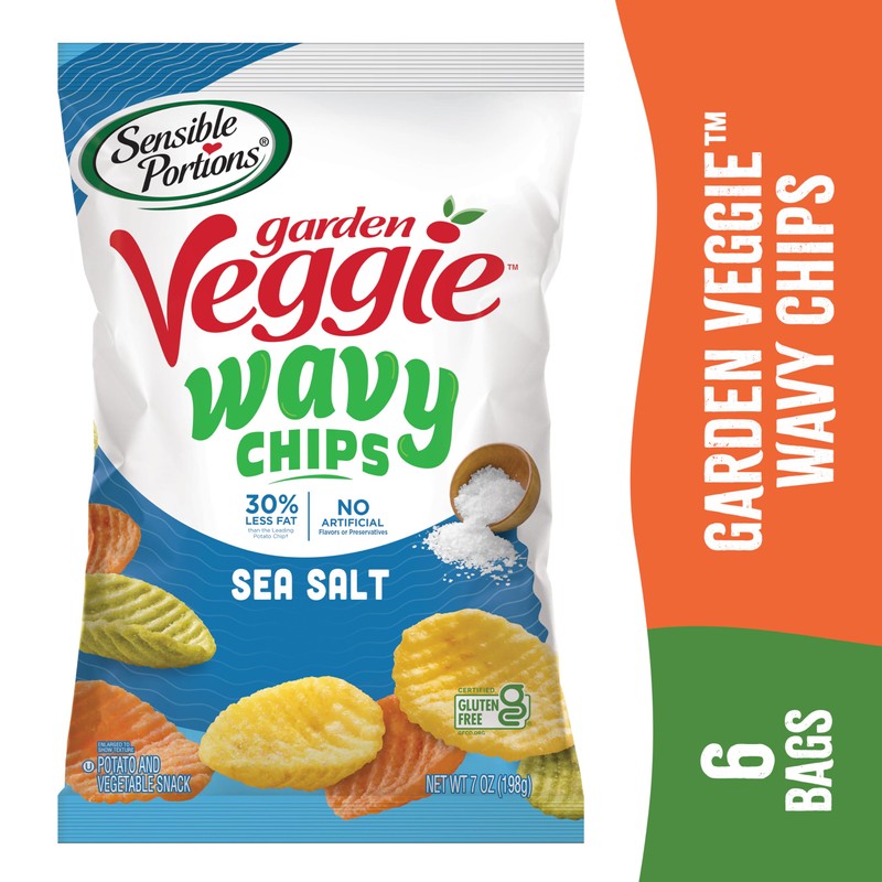 Sensible Portions Veggie Wavy Chips, Sea Salt Flavor, Gluten-Free Chips,