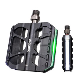 GORIX Bicycle Pedal, LED Light, Flat Pedal, 3 Bearings, Aluminum Pedal, For Road Bikes, Cross Bikes, MTB, Other Bicycles, Commuting to Work or School, Pedal Replacement (FLOWLIGHT)