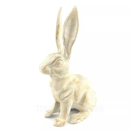 Unbranded Large Rabbit Figurine Garden Statue Heavy Duty Cast Iron Antique White 10.5 inch