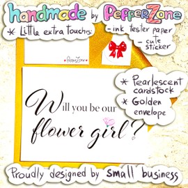 PepperZone Will You Be Our Flower Girl Card, Cute Sweet Wedding Flower Girl Proposal and Invitation with Beautiful Designer Golden Shimmer Envelope