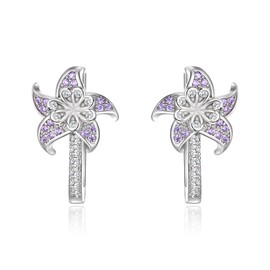 BriLove Bridal Wedding Earrings for Brides Bridesmaid, Cubic Zirconia Rhinestone Windmill Flower Cluster for Women Prom, Fashion Studs Huggie Hoop Earring Clear Gold-Toned