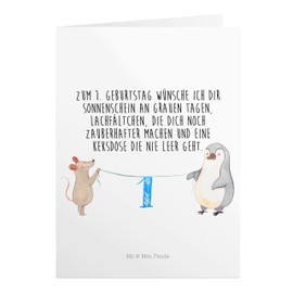 Mr. & Mrs. Panda Geburtstagskarte 1. Geburtstag Maus Pinguin - Geschenk, Geburtstagsgeschenk, Klappkarte, Einladungskarte, Kuchen, Torte, Grusskarte,