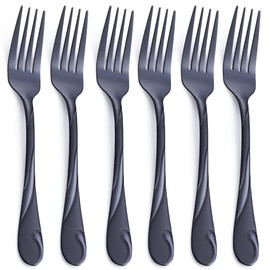 Black Dinner Fork Set, Seeshine 7.8-inch Stainless Steel Shiny Black Metal Table Fork Silverware, Set of 6