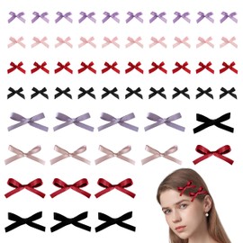 JIEYUMAO 56Pcs Bow Hair Clip, 4 Colors Bowknot Hair Clips for Women, Satin Mini Bowknot Hair Clips Hair Bow Clips Small Bowknot Barrettes Silky Satin Bow Hair Clip for Party Daily Wear
