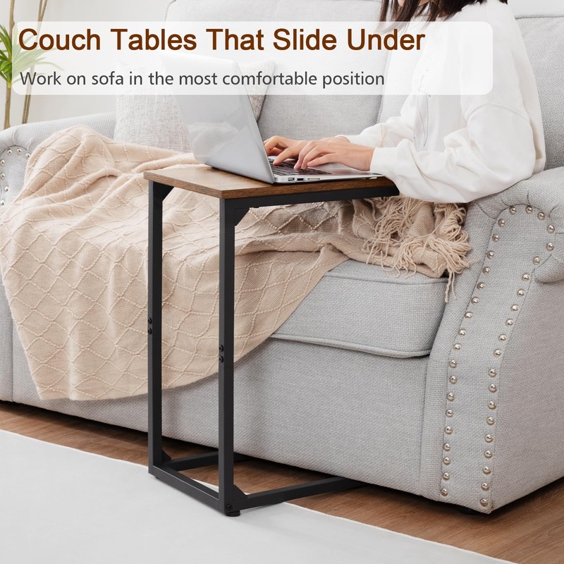 AMHANCIBLE C Shaped End Table, Slide Under Couch Table for