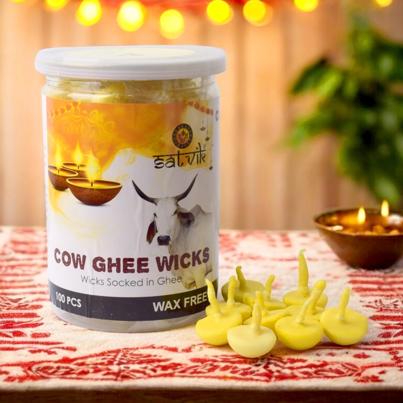 SATVIK Pack of 100 Pure Cow Ghee Wicks for Puja
