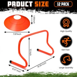 Gemscream 12 Pieces 12 Inch Agility Hurdles and Marker Cone Set Disc Cones Speed and Agility Training Equipment Speed Hurdles for Athletes Sports Soccer Football Tennis Basketball Practice