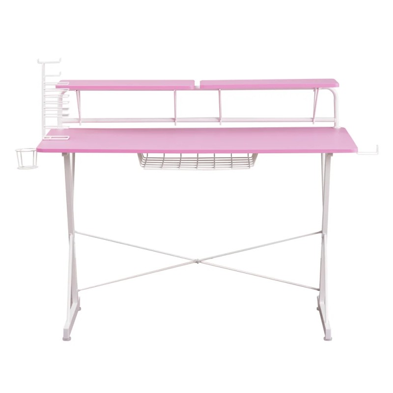 Techni Sport TS-200 Computer Gaming Desk with Shelving, Pinkcolor: Pink