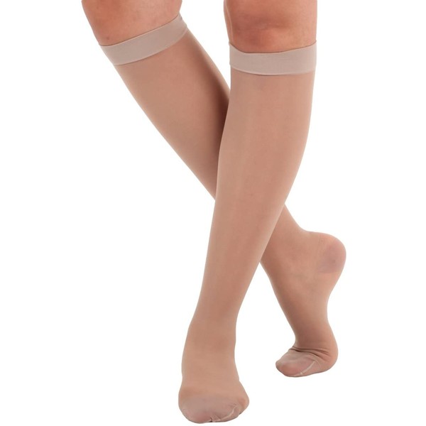 Absolute Support - Made in USA Sheer Womans Support Knee-Hi 15-20 mmHg Graduated Compression Stockings - Large - Nude A101NU3