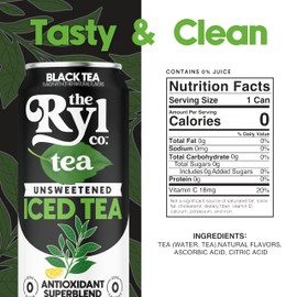 Ryl Iced Tea, Unsweetened Black Tea, Antioxidant Superblend, Zero Sugar, Zero Carb, Zero Calorie Iced Tea, 16.0 Fl Oz (12-Pack)