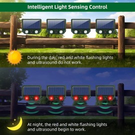 JLLOM 4 Pack Solar Ultrasonic Animal Repeller with Flash Light