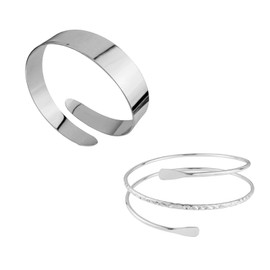 Pack of 2 upper bangles, silver, stylish simplicity personalities, upper arm, silver shiny bracelet, spiral cuff bangle, for parties, party wear., Metal, No Gemstone