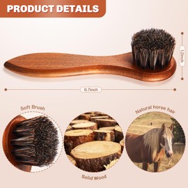 4 Pcs Horsehair Shine Shoes Brush Kit Polish Dauber Applicators Cleaning Leather Shoes Boots Care Brushes Suede Cleaner Brush with Microfiber Shoe Cloth(Brown Handle B)