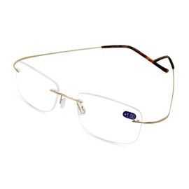 V.W.E. Lightweight Slim Rimless Wire Reader - Flexible Reading Glasses With Anti-reflective AR Coating (Gold, 1.50)