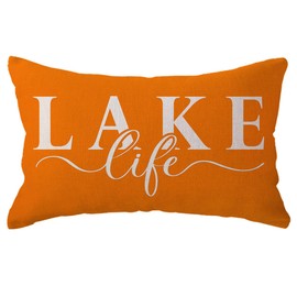 ULOVE LOVE YOURSELF Lake Life Decor Throw Pillow Cover Lake House Lumbar Cushion Cover Farmhouse Summer Decorative Waist Pillowcases 12x20Inch for Sofa Couch Porch (Orange)