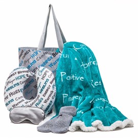 Chanasya Compassion and Healing Hugs Gift Throw Blanket Set - Sympathy, Warm Postive Thoughts, Courage and Strength - 5-Piece Combo Pack (Blanket, Neck Pillow, Eye Mask, Tote Bag, and Socks) Teal