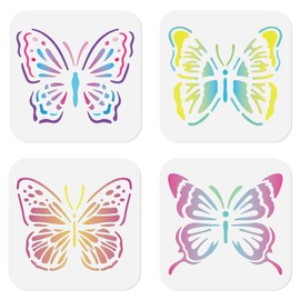 4 Pack Butterfly Animal Pattern Stencils for Painting on Wall 7.9 x 7.9 Inch Reusable Plastic Butterfly Stencil for Painting on Wood Fabric, DIY Home Decor Craft Stencil