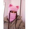 KLABELGIFT Pink Bear Ear Balaclava Mask – Handmade Crochet Ski