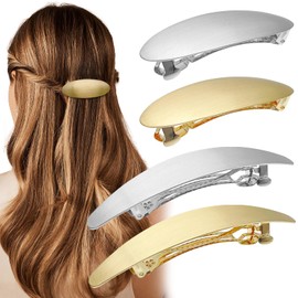 4Pcs French Metal Oval Hair Barrettes for Women, 3 Inch 4 Inch Large Clip Vintage Pins Decorative Wedding Prom Formal Accessories for Long Thick Hair
