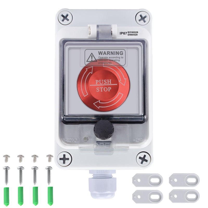 Emergency Stop Button with Box,10A 440V Emergency Shut Off Switch,