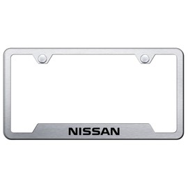 Au-TOMOTIVE GOLD Laser Etched Logo Cut-Out License Plate Frame for Nissan (Brushed Chrome)
