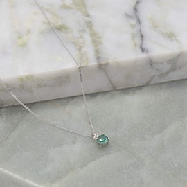 Tuscany Silver, Rhodium Plated 5mm Claw August Birthstone Pendant on Sterling Silver Rhodium Plated 1mm 25 Curb Chain 18" for Women, Silver, Alexandrite