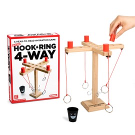 Buzzed 4-Way Hook & Ring Drinking Game – Ultimate Party Game for Adults, Perfect for Bachelor Parties, Includes Hook Game Board, 4 Pawns, Center Cup & Instructions