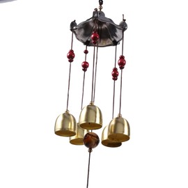 Campanas de Viento Latón 5 Campanas Los Mejores Deseos Lucky Wind Bell Antioxidante Festival Clásico Pabellón decoración Colgante para El Jardín del Patio Feng Shui Carillón de Viento para la Buena Suerte