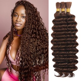 Human Braiding Hair for Boho Braids, Deep Wave Bulk Boho Braids Human Hair for Knotless Curly Bohemian Water Wave Braiding 110g 18 Inch Chocolate Brown (3 No Weft Bundles/Pack)