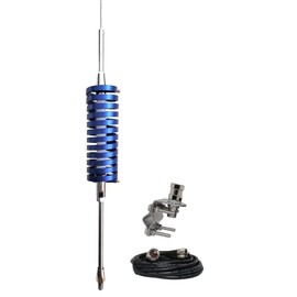 tram-browning CB Antenna 25-30 MHz with Mirror Mount, RG58, PL259, Flat Blue Aluminum Coil, Tunable to Amateur Ham 10 Meters, BR-91-BL, Silver