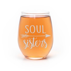 Soul Sisters With Arrows Stemless Wine Glass - Sisters Gift, Friend Gift, Girlfriends Gift, Arrow Gift, Sisters Wine Glass