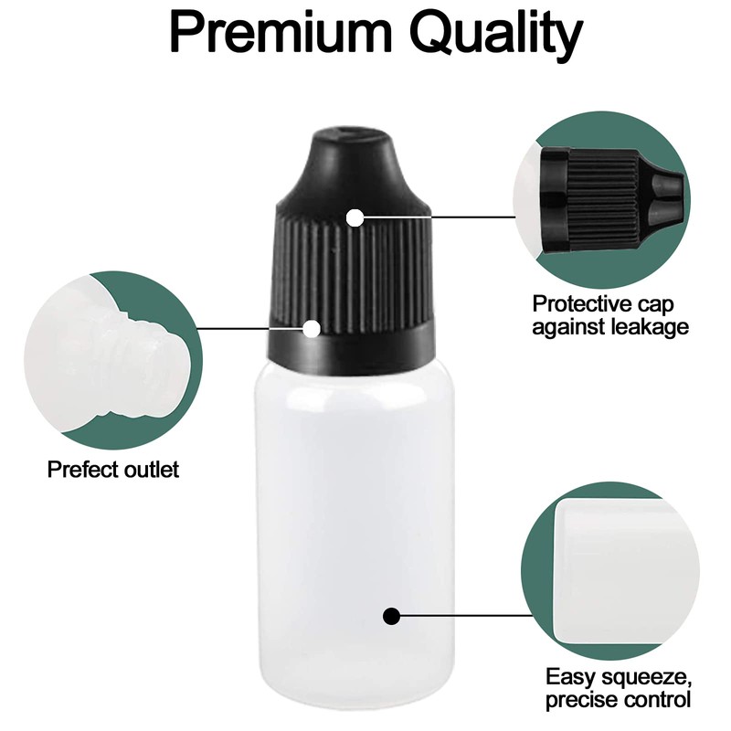 Yalbdopo 50Pcs, 10Ml Empty Plastic Dropper Bottles Portable White Squeezable