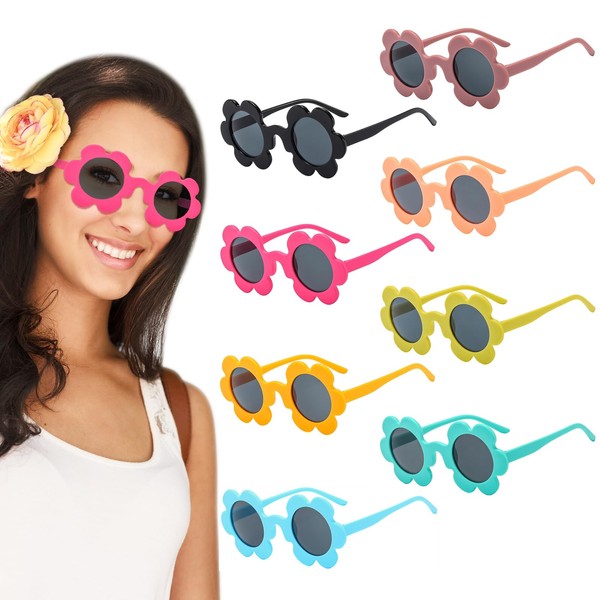 SUNOVELTIES 8 Pack Adults Flower Sunglasses Bulk 5.7" Womens Round