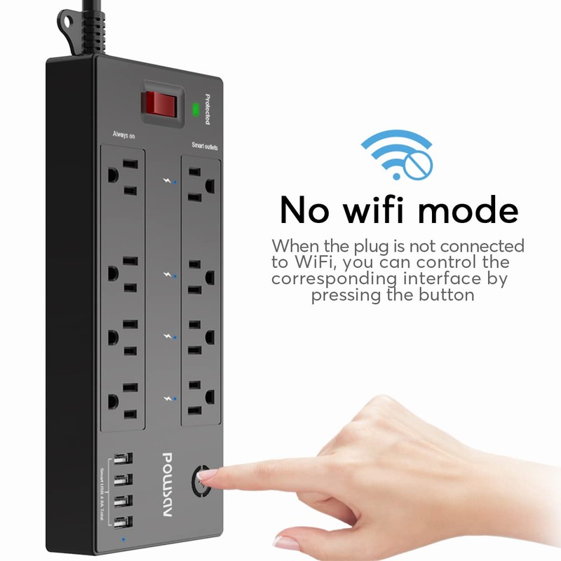 POWSAV 6 Ft WiFi Surge Protector - 8 Outlet Extension