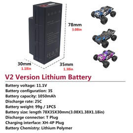 MOONZON 2PCS 11.1V 1050mAh 3S Upgrade Lithium Battery for MJX H16 H16P H16E H16H H16DR H16SC H16BM HB17 H16GT HP161 JC16EP RCM029 H07 H17 HB17 Remote Control Car