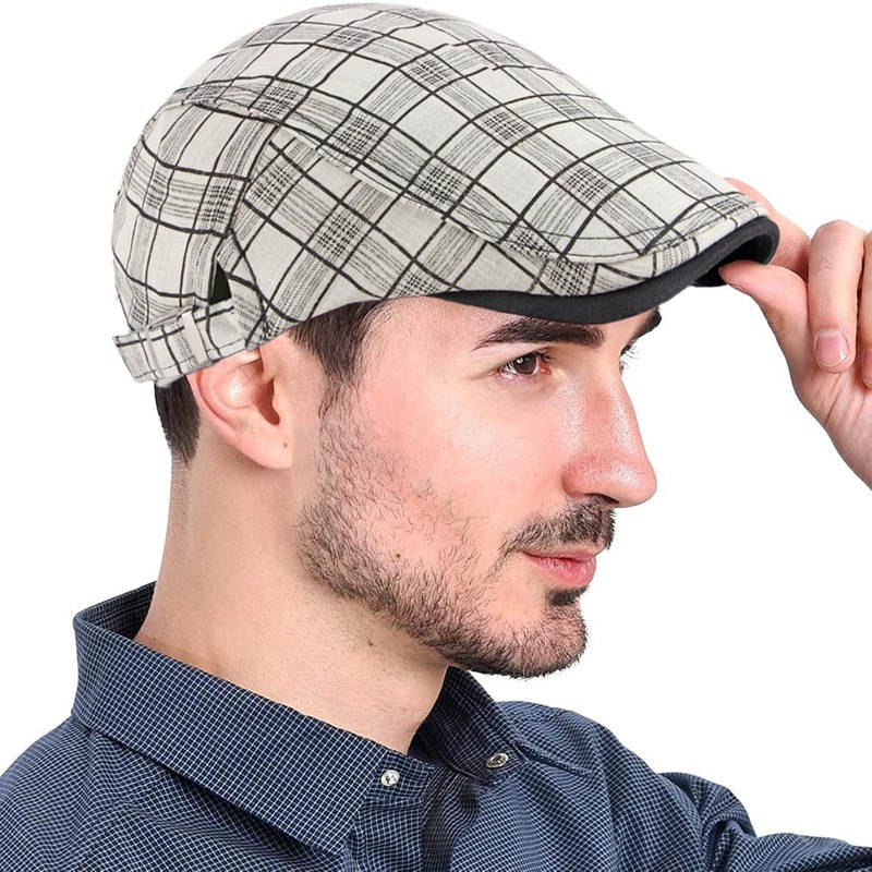 Rayson Flat Cap Men's Beret Cap Checked Adjustable Beret Hat