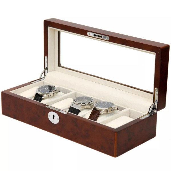Case Watch Box Storage Case with 6 Slots Wood BURLWOOD
