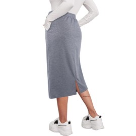 SOFIA'S CHOICE Skirts for Women Drawstring High Waist Midi Skirts with Pockets Grey Medium
