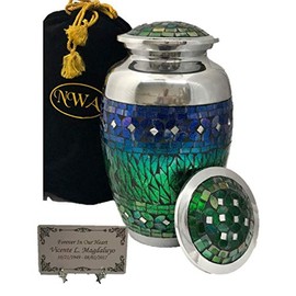 NWA Customized Large Blue Mosaic Cremation Urn with Bag for Human Ashes