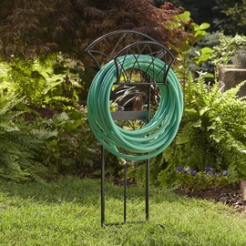 Liberty Garden 150 Feet Long Capacity Large Weatherproof Heavy Gauge Steel Garden Hose Holder with 3 Built In Anchors for Stability, Black