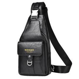 A-QMZL Men's Shoulder Bag Backpack One Shoulder Men's PU Leather Crossbody Bag Shoulder Bag Men's Small Waterproof Shoulder Sling Bag, Black (black 3)