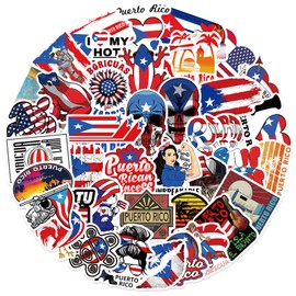50-Piece Cartoon Puerto Rico Stickers - Colorful Waterproof Vinyl Decals with Flag, Coquí Frog, Flamboyán Flower - Tropical Vibes for Luggage, Laptop, Festival Decor & Cultural Gift