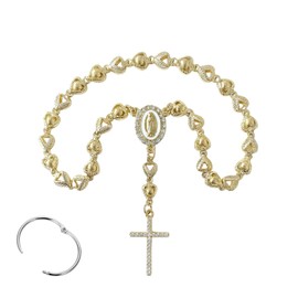 Car Interior Decors Rearview Mirror Cross Hanging Accessories, Evil Eye Rearview Beads Car Medal and Cross Hanging Accessories for Mirror Interior Decors for Women Men (Heart Gold)